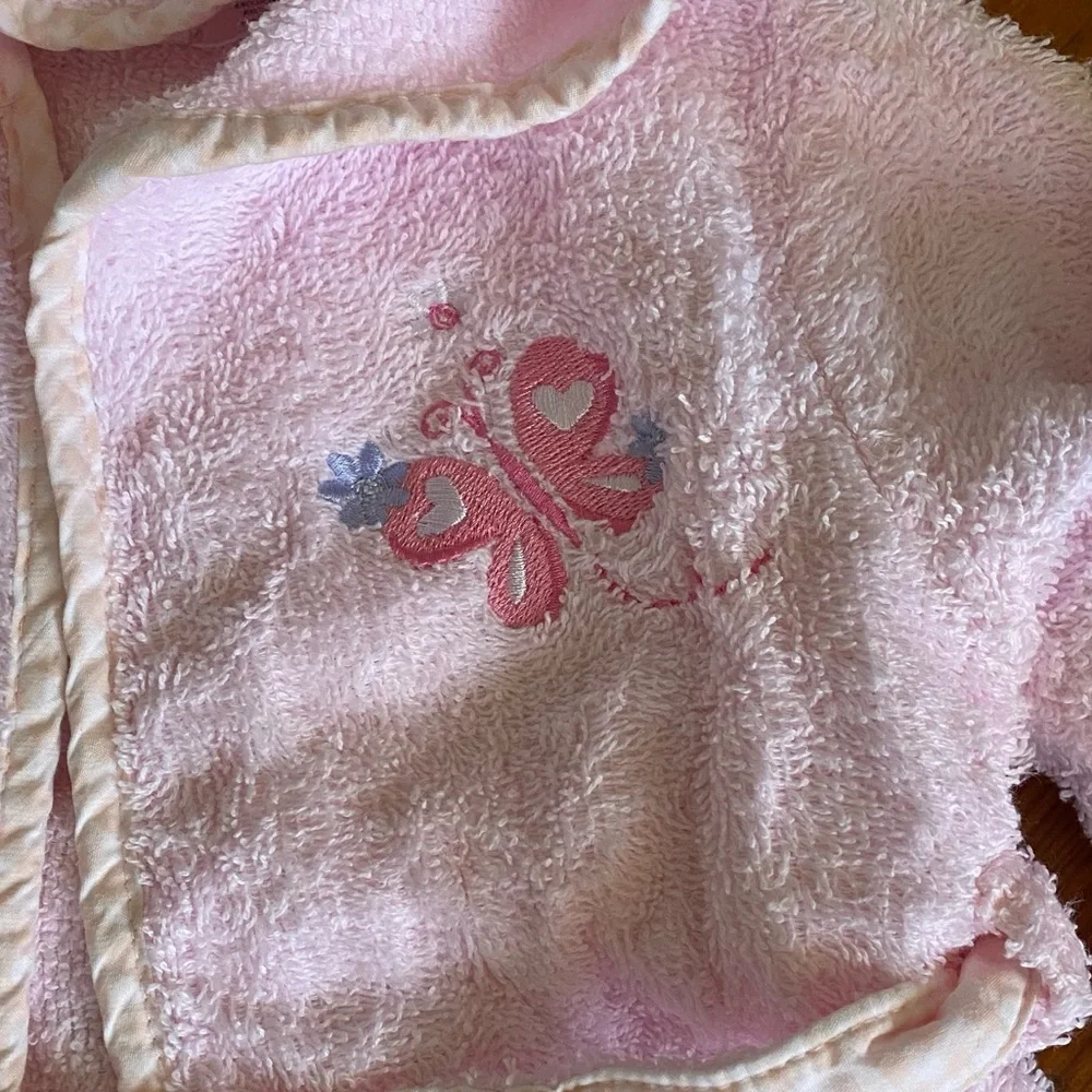 2 Pink Bath Robes & Slippers Size 0-9 Months